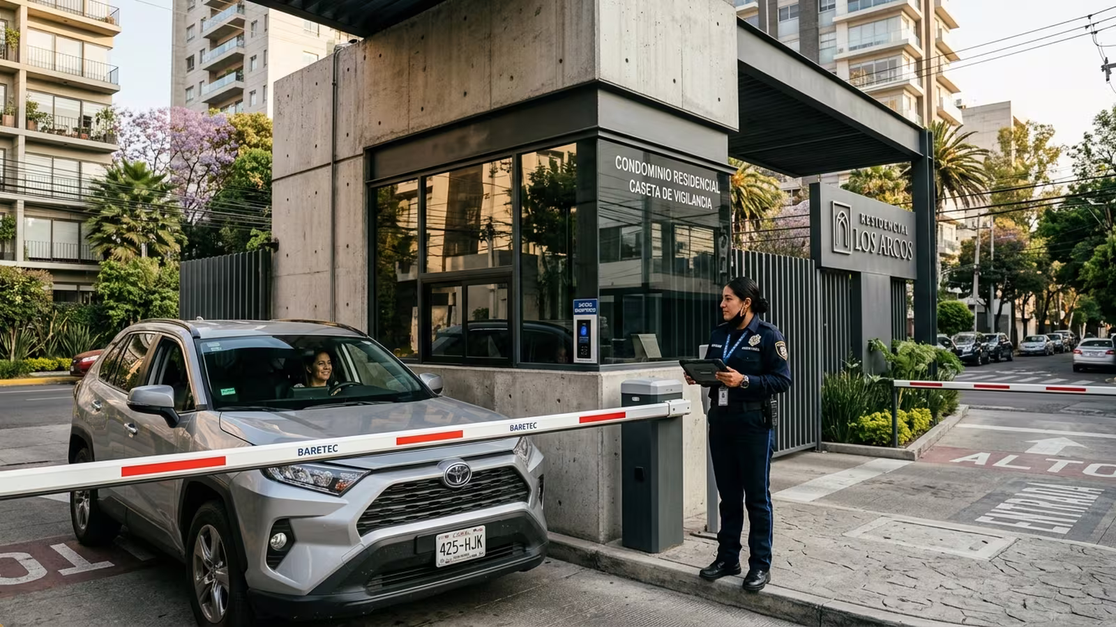Caseta de control reforzada durante un evento en el condominio