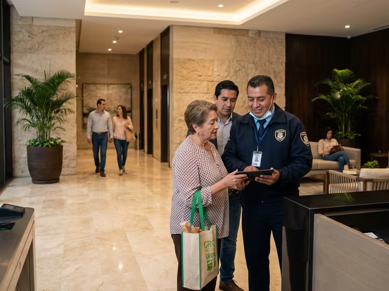 Elemento de seguridad atendiendo el ingreso de asistentes a un evento