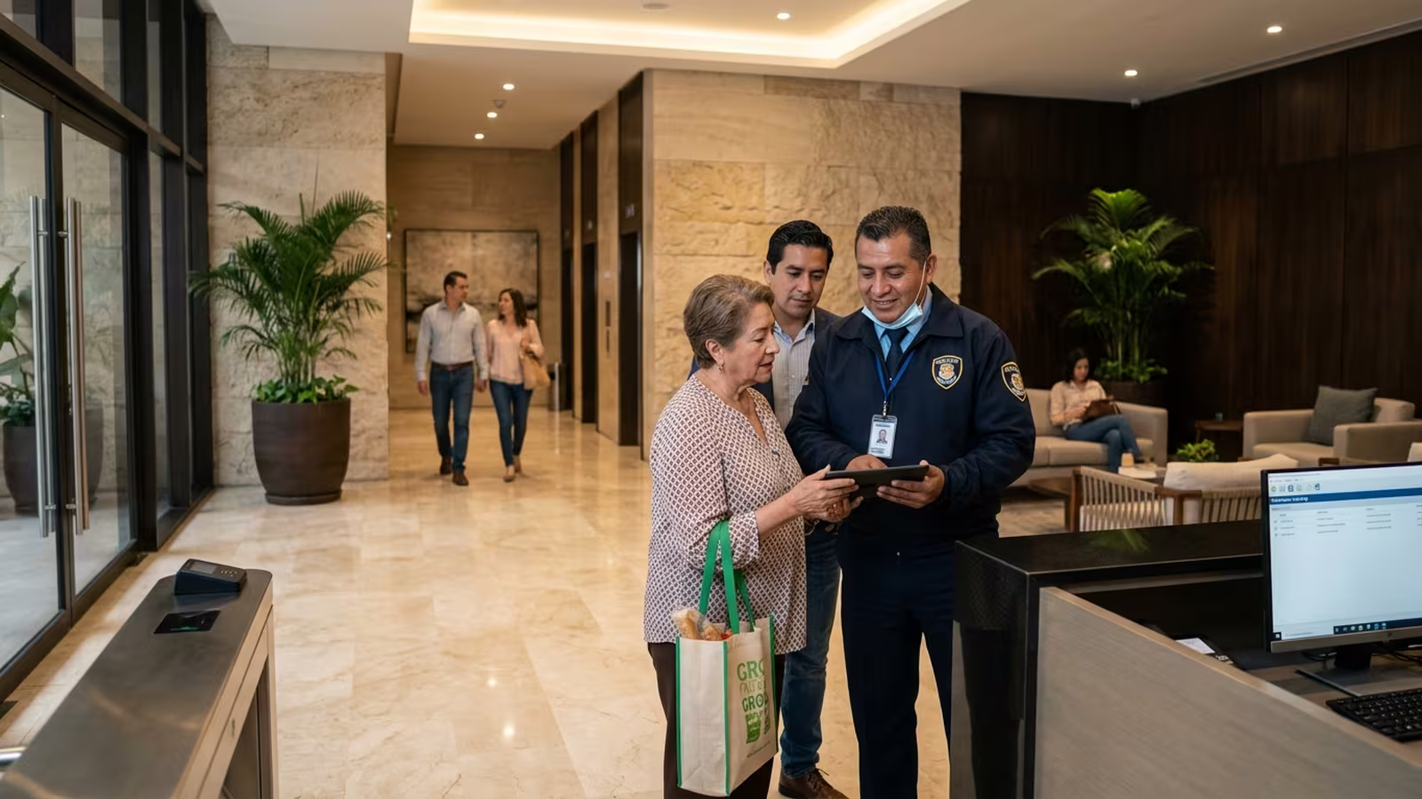 Elemento de seguridad atendiendo el ingreso de asistentes a un evento