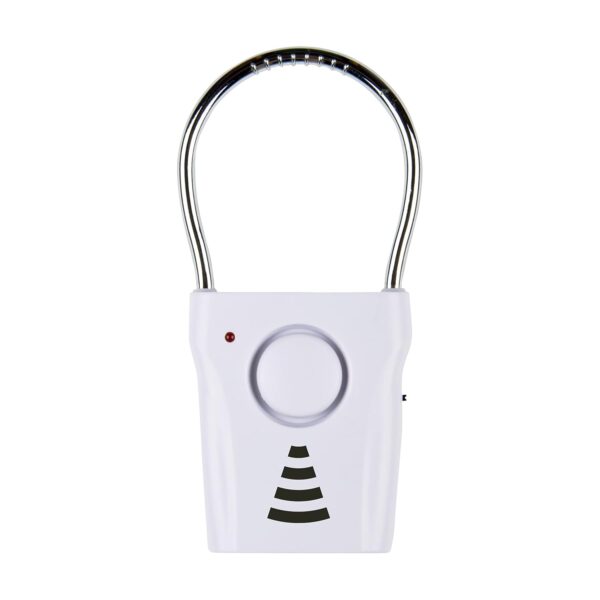 Alarma de la manija de la puerta de 110 dB de Saber, alarma inalámbrica extremadamente fuerte audible hasta 680 pies de distancia, cuelga de la perilla o manija de la puerta, alarma de seguridad del hogar activada por vibración, 3 configuraciones ajustables, ideal para viajar