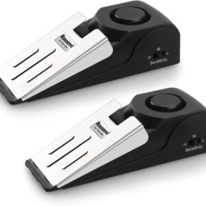 Alarma de parada de puerta de 2 paquetes, tapón de la puerta con alarma de seguridad de 120 dB, sirena de parada de cuña de cuña, dispositivos de seguridad de la puerta para viajar, apartamento, hotel y hogar, negro